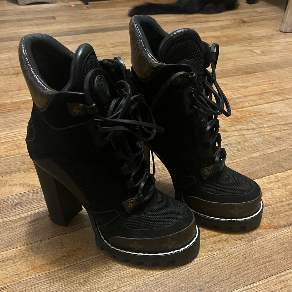 Women's Black and Brown High Heel Boots